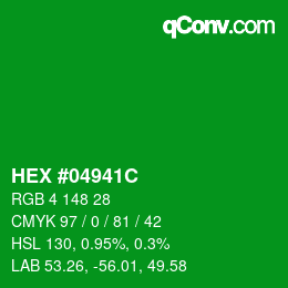 Color code: HEX #04941C | qconv.com