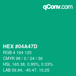 Code couleur: HEX #04A47D | qconv.com