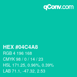 Color code: HEX #04C4A8 | qconv.com