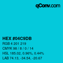 颜色代码: HEX #04C9DB | qconv.com