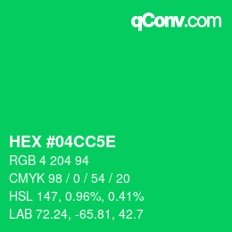Code couleur: HEX #04CC5E | qconv.com