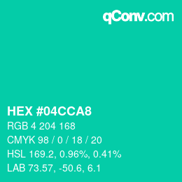カラーコード: HEX #04CCA8 | qconv.com