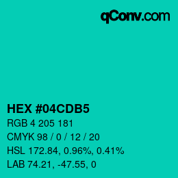 颜色代码: HEX #04CDB5 | qconv.com