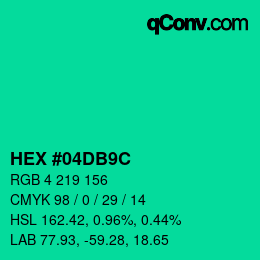Color code: HEX #04DB9C | qconv.com