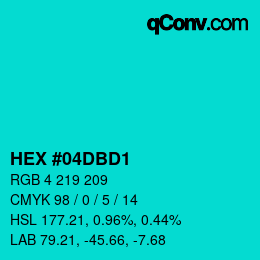 Color code: HEX #04DBD1 | qconv.com