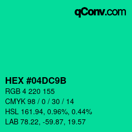 Color code: HEX #04DC9B | qconv.com