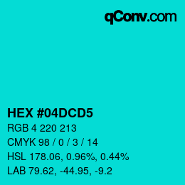 Color code: HEX #04DCD5 | qconv.com