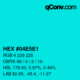 カラーコード: HEX #04E5E1 | qconv.com