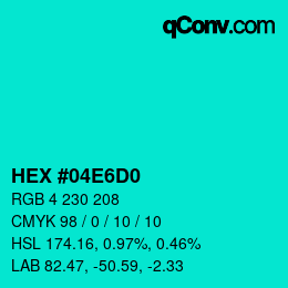 Color code: HEX #04E6D0 | qconv.com