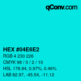 Color code: HEX #04E6E2 | qconv.com
