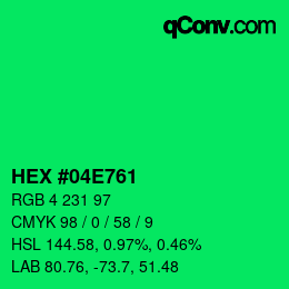 颜色代码: HEX #04E761 | qconv.com