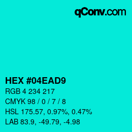 Código de color: HEX #04EAD9 | qconv.com