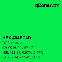 颜色代码: HEX #04EC4D | qconv.com