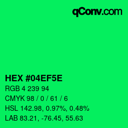 Farbcode: HEX #04EF5E | qconv.com