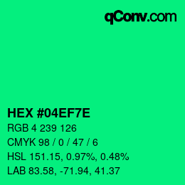 Color code: HEX #04EF7E | qconv.com