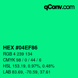 カラーコード: HEX #04EF86 | qconv.com