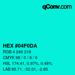 Color code: HEX #04F0DA | qconv.com
