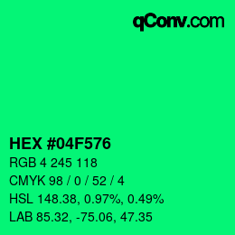 カラーコード: HEX #04F576 | qconv.com
