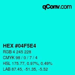Color code: HEX #04F5E4 | qconv.com