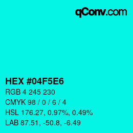 Color code: HEX #04F5E6 | qconv.com