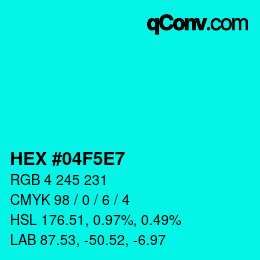 Color code: HEX #04F5E7 | qconv.com