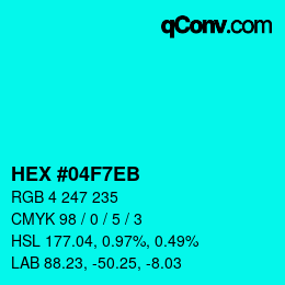 Color code: HEX #04F7EB | qconv.com