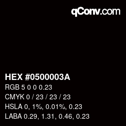 Farbcode: HEX #0500003A | qconv.com