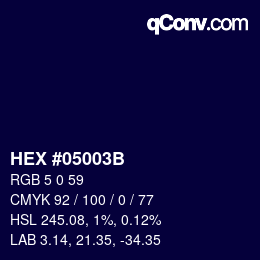 颜色代码: HEX #05003B | qconv.com