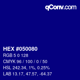 Code couleur: HEX #050080 | qconv.com