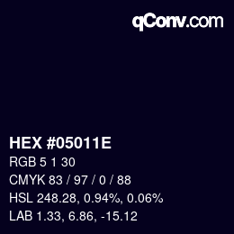 颜色代码: HEX #05011E | qconv.com