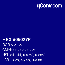 Color code: HEX #05027F | qconv.com