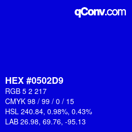 Color code: HEX #0502D9 | qconv.com