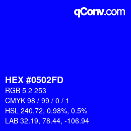 Color code: HEX #0502FD | qconv.com
