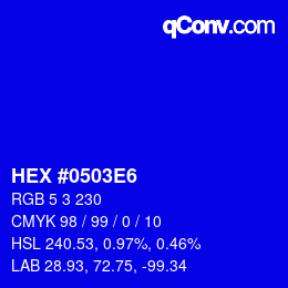 Color code: HEX #0503E6 | qconv.com