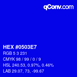 Color code: HEX #0503E7 | qconv.com