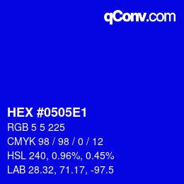 Color code: HEX #0505E1 | qconv.com