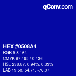 カラーコード: HEX #0508A4 | qconv.com