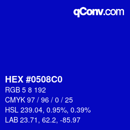 Color code: HEX #0508C0 | qconv.com