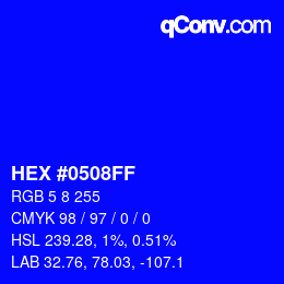 Color code: HEX #0508FF | qconv.com