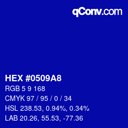 Color code: HEX #0509A8 | qconv.com