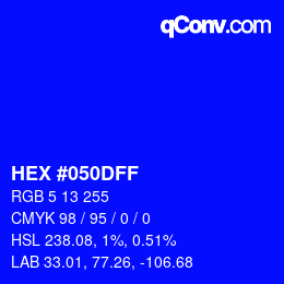 Color code: HEX #050DFF | qconv.com