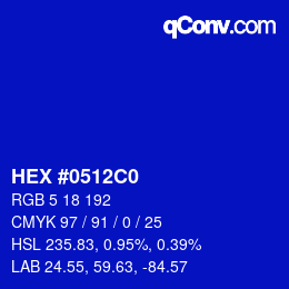 Color code: HEX #0512C0 | qconv.com