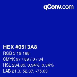 カラーコード: HEX #0513A8 | qconv.com