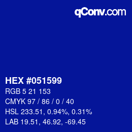 Farbcode: HEX #051599 | qconv.com