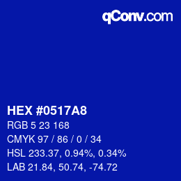 カラーコード: HEX #0517A8 | qconv.com