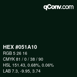 Farbcode: HEX #051A10 | qconv.com