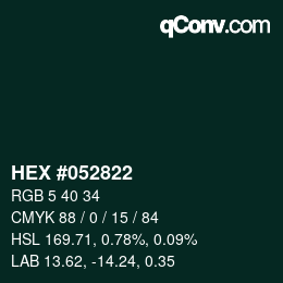 Farbcode: HEX #052822 | qconv.com