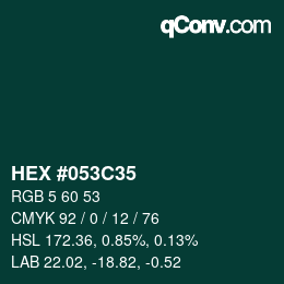 カラーコード: HEX #053C35 | qconv.com