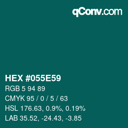 Code couleur: HEX #055E59 | qconv.com