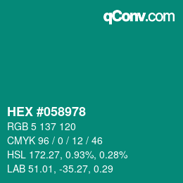 颜色代码: HEX #058978 | qconv.com